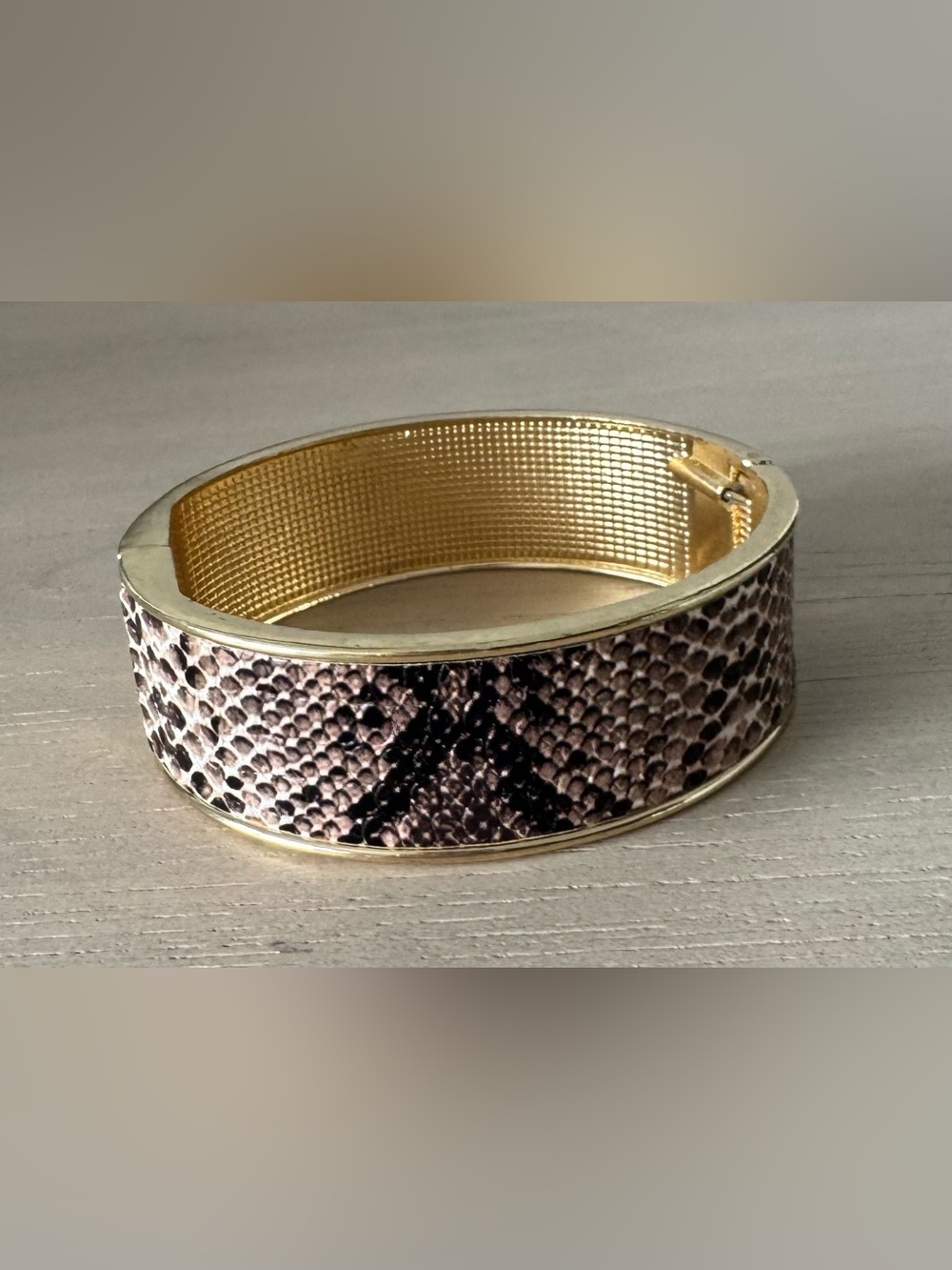 Gold-Tone Snakeskin Print Bangle Bracelet